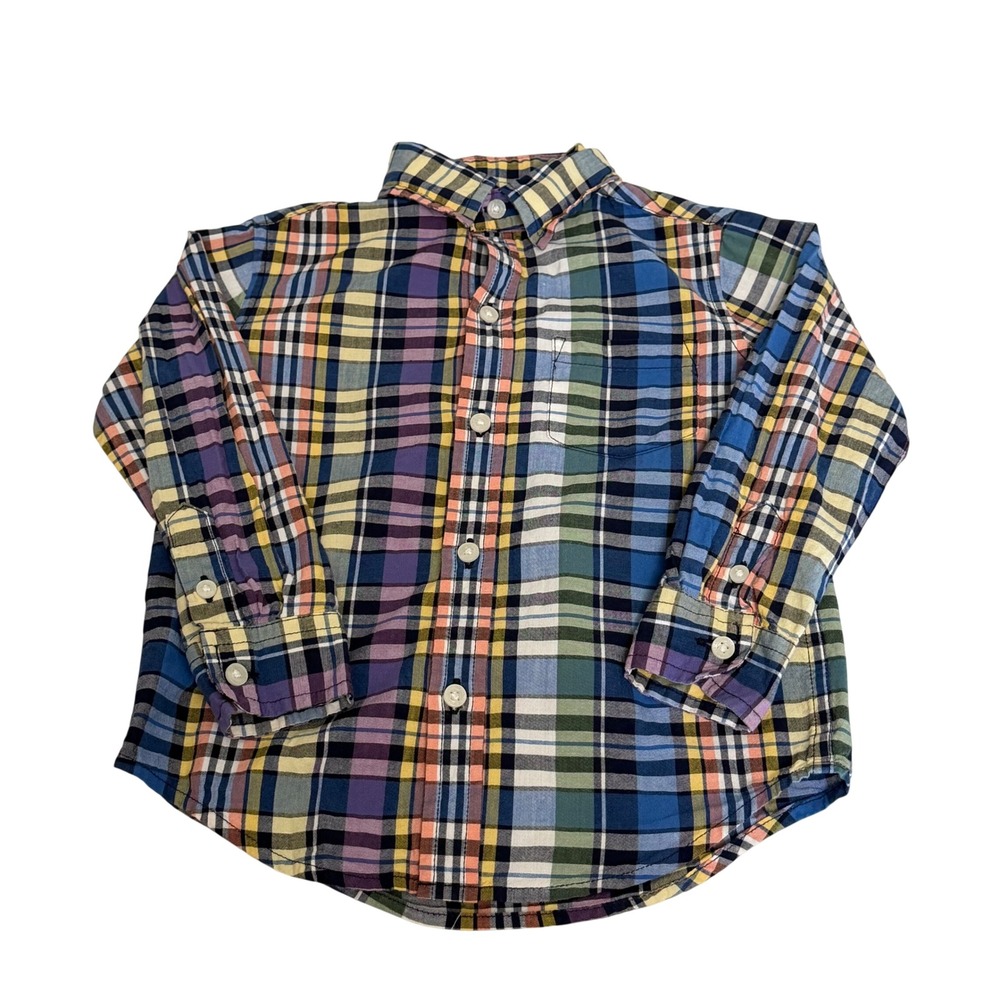 Janie and Jack Boys 2T Multicolor Plaid Button Down Long Sleeve Cotton Shirt